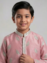 Peach silk embroidered work wedding kurta suit