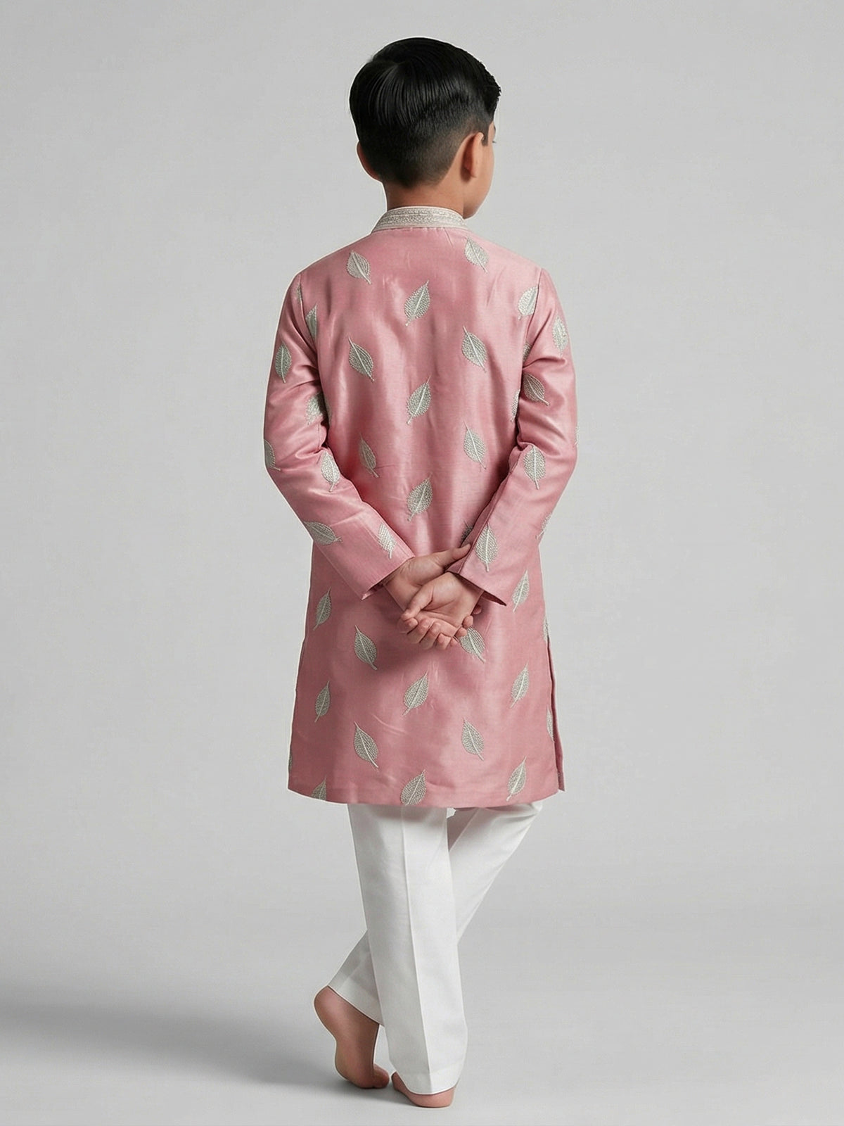 Peach silk embroidered work wedding kurta suit