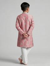 Peach silk embroidered work wedding kurta suit