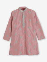 Peach silk embroidered work wedding kurta suit