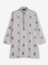 Off white cotton silk embroidered festive kurta suit