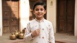 Classic off white embroidered cotton silk kurta suit