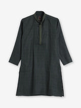 Dark green checks cotton silk festive kurta suit