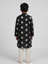 Black cotton silk zari work festive wear kurta suit