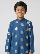 Blue cotton silk zari work festive kurta suit