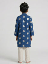 Blue cotton silk zari work festive kurta suit