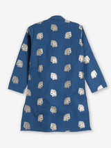 Blue cotton silk zari work festive kurta suit