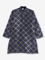 Navy blue bandhej printed zari work kurta suit