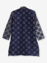 Navy blue bandhej printed zari work kurta suit