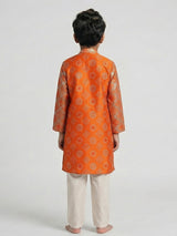 Orange bandhej printed zari work festive kurta suit