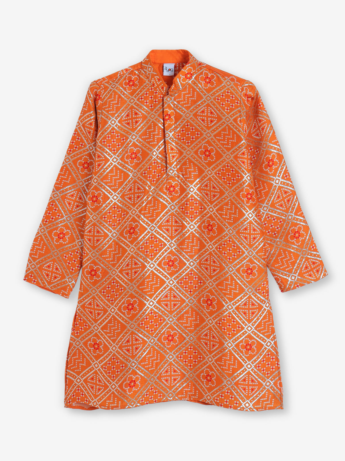 Orange bandhej printed zari work festive kurta suit