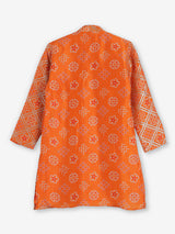 Orange bandhej printed zari work festive kurta suit