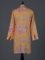 Bright peach cotton linen floral printed festive kurta