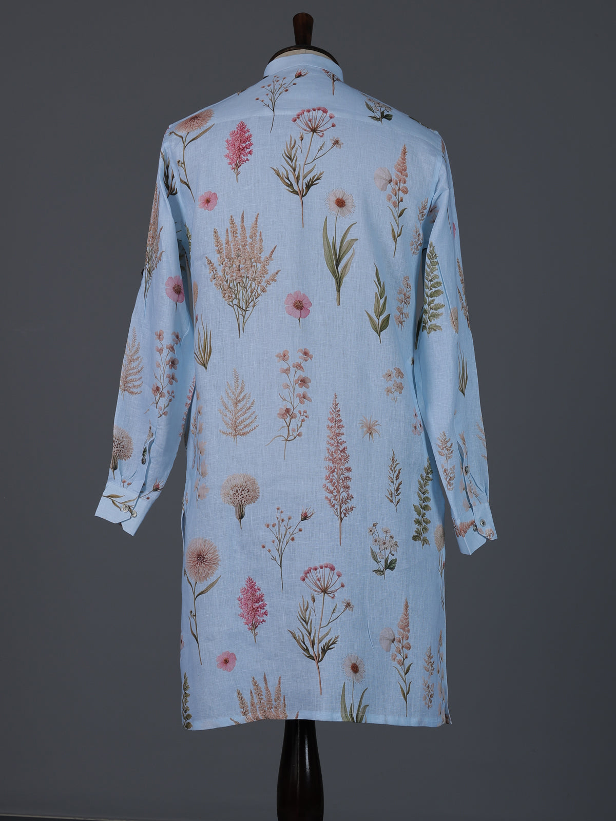 Sky blue cotton linen floral printed festive kurta
