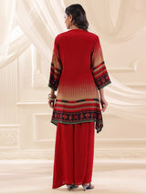 Red crepe silk printed yoke style palazzo set