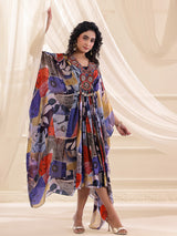 Purple printed georgette silk kaftan style kurti