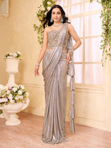 Pastel beige lycra ready to wear saree