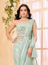 Mint green lycra ready to wear saree