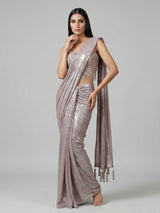 Dusty purple sequins fabric ready to wear saree