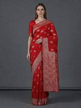 Red dola silk zari work wedding festive saree