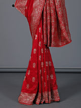 Red dola silk zari work wedding festive saree