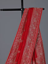 Red dola silk zari work wedding festive saree