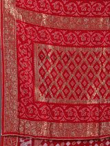 Red bandhej dola silk zari festive saree