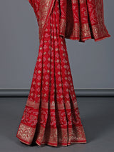 Red bandhej dola silk zari festive saree