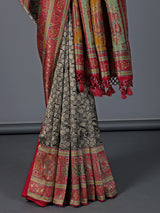 Black dola silk colorful zari motif festive saree