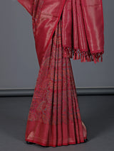 Rani pink art pashmina silk zari motif saree