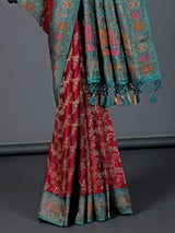 Maroon satin silk zari contrast border festive saree