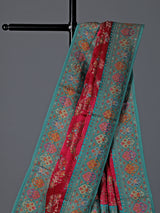 Maroon satin silk zari contrast border festive saree