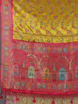 Mehendi yellow satin silk zari festive saree