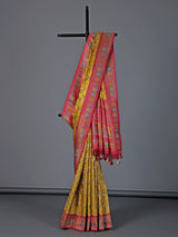 Mehendi yellow satin silk zari festive saree