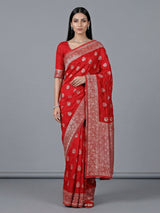 Red dola silk zari work festive saree