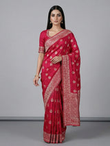 Rani pink dola silk embellished wedding saree for women