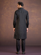 Black satin cotton lycra pathani suit for reception
