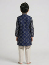 Navy blue bandhej printed zari work kurta suit