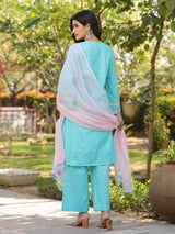 Aqua blue cotton silk pakistani style festive palazzo set