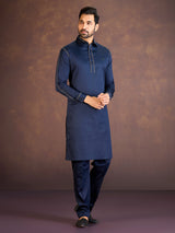 Navy satin cotton lycra pathani suit for fetival