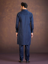 Navy satin cotton lycra pathani suit for fetival