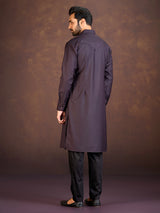 Wine plain satin cotton lycra pathani suit