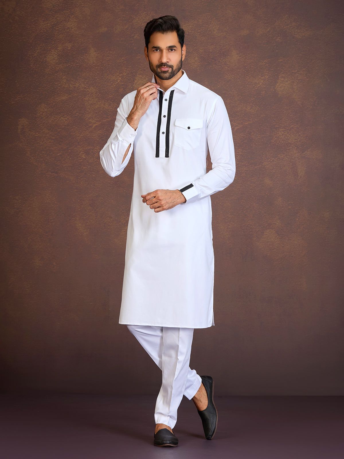 White satin cotton lycra pathani suit
