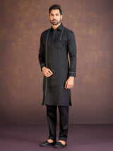 Black satin cotton lycra pathani suit for men