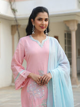 Pink cotton silk pakistani style festive palazzo set