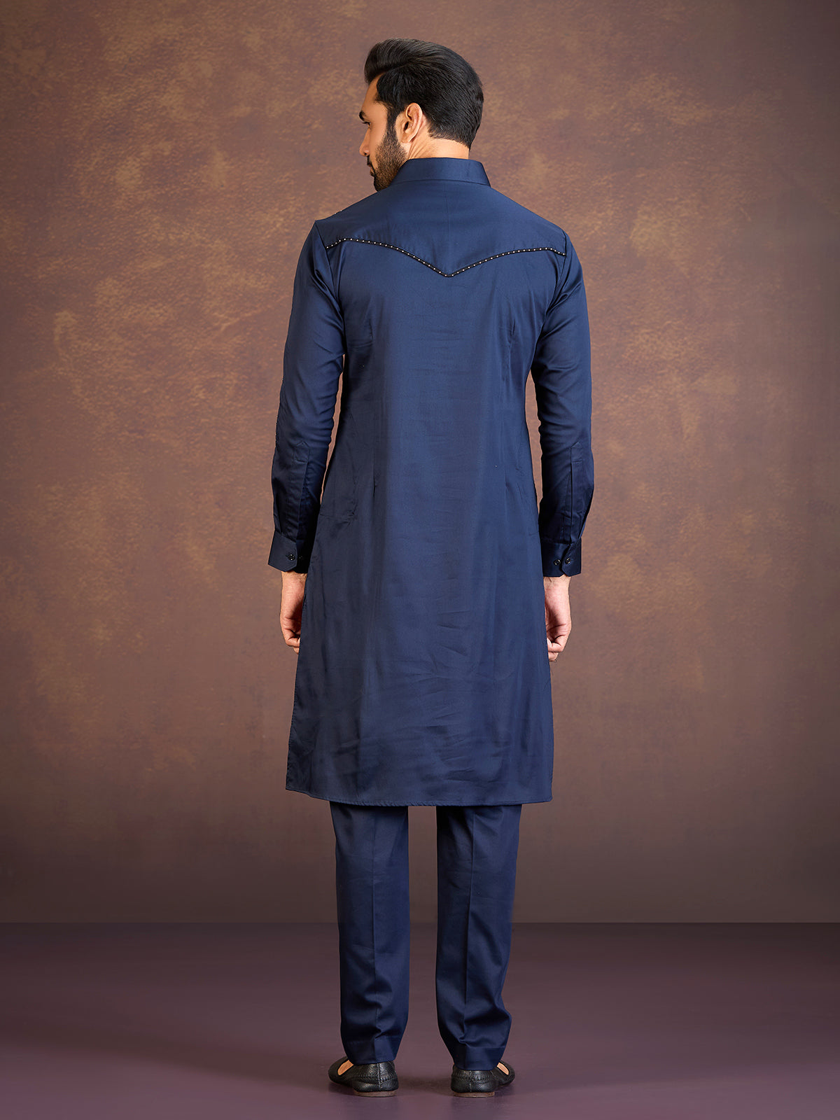 Navy satin cotton lycra pathani suit for men