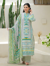 Light grey silk printed festive palazzo set with dupatta