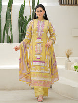 Mustard yellow silk printed festive palazzo set with dupatta
