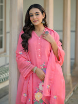 Pink tissue silk festive palazzo set with dupatta