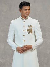 White terry rayon elegant wedding indowestern ensemble